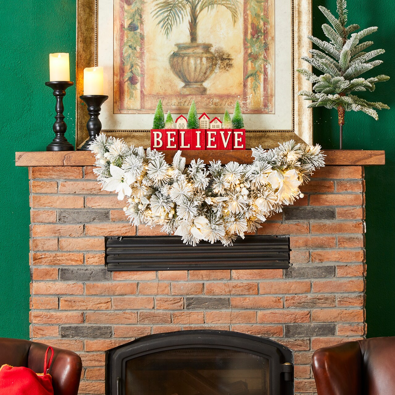 Set of 2 Pre-Lit Christmas Swag, with 50 Warm White LED Lights, Three Function